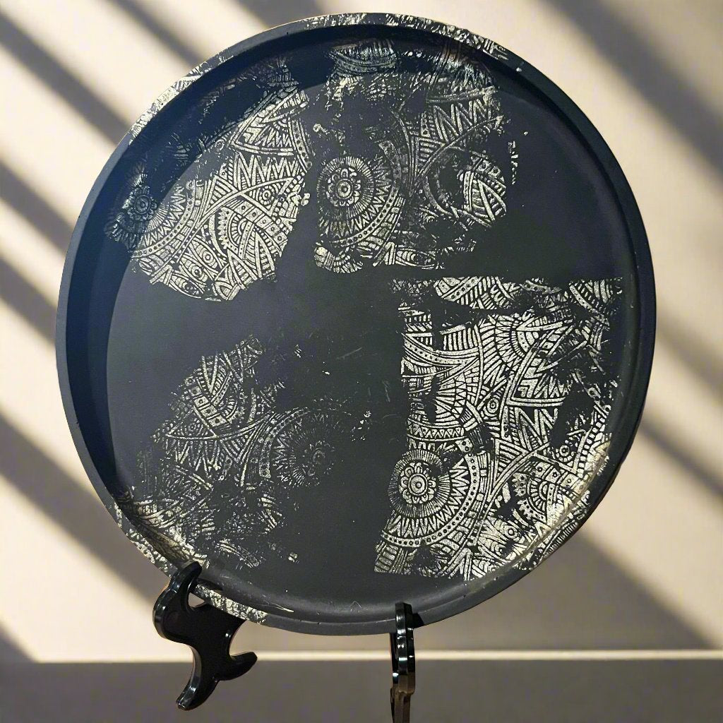 Round Tray - Large Royal with Gold Patterns