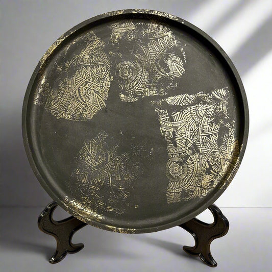 Round Tray - Large Royal with Gold Patterns